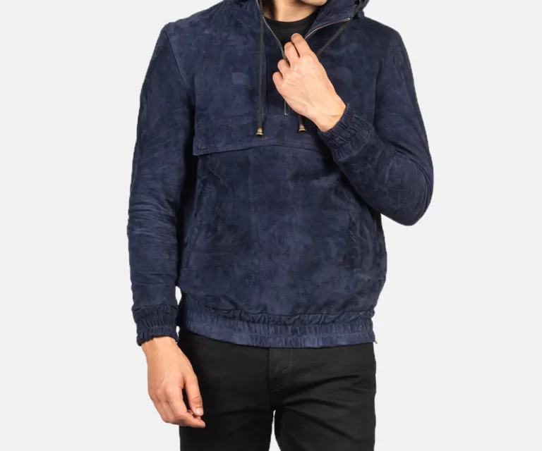 Kenton Hooded Blue Suede Pullover Jacket — view 6