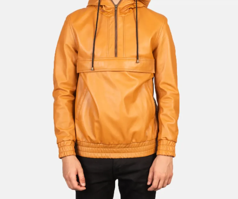 Kenton Hooded Brown Leather Pullover Jacket