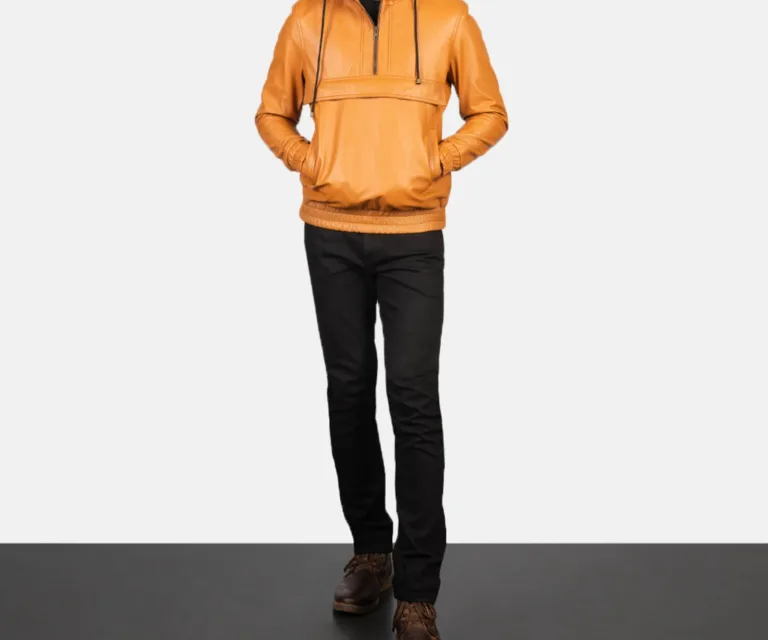 Kenton Hooded Brown Leather Pullover Jacket — view 3