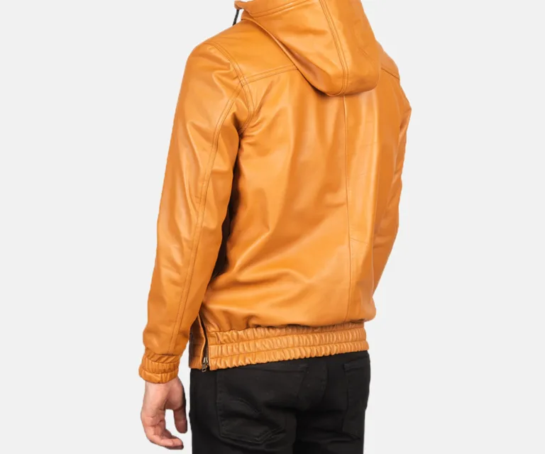 Kenton Hooded Brown Leather Pullover Jacket — view 5