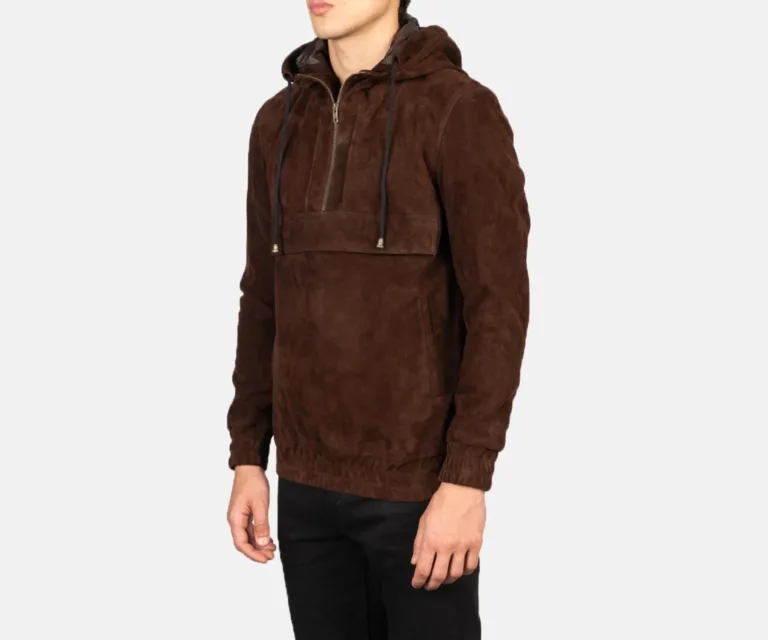 Kenton Hooded Mocha Suede Pullover Jacket — view 2