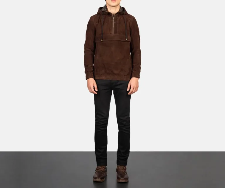 Kenton Hooded Mocha Suede Pullover Jacket — view 3