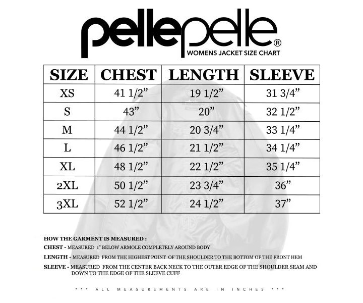 Pelle Pelle City of Knicks womens jacket size chart