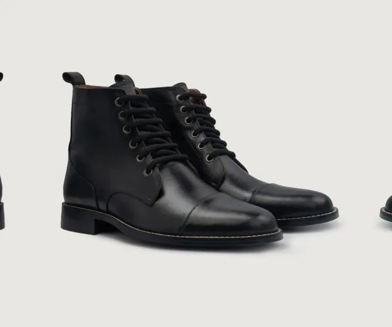 Knight Derby Black Leather Boots Handcrafted Men's Footwear — Lateral Profile Hero View