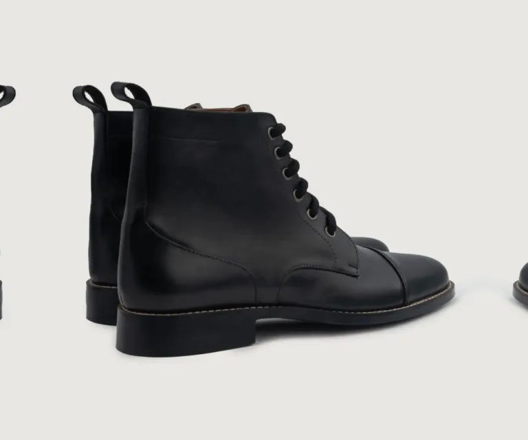 Knight Derby Black Leather Boots Handcrafted Men's Footwear — Toe Cap & Vamp Detail