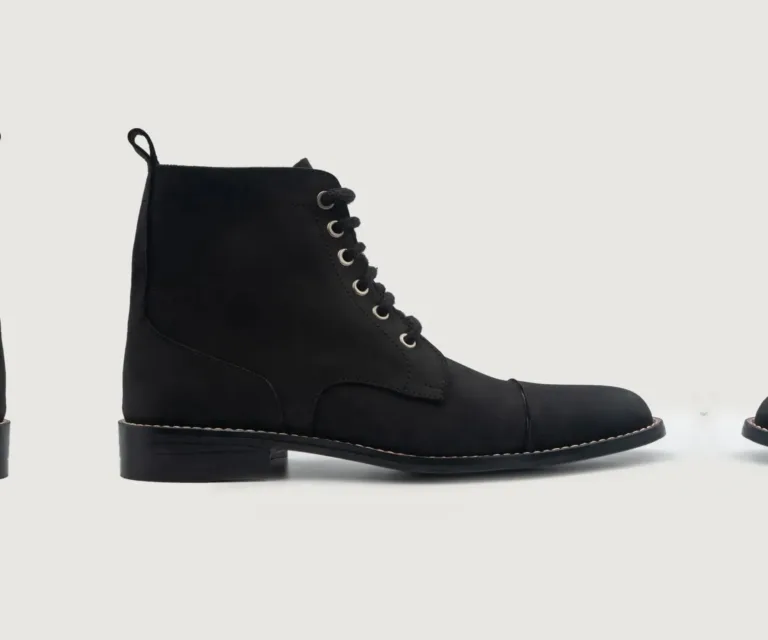 Knight Derby Black Nubuck Leather Boots Handcrafted Men's Footwear — Three-Quarter Perspective
