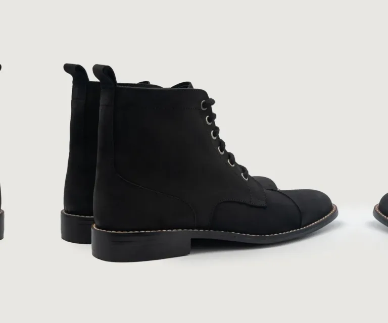 Knight Derby Black Nubuck Leather Boots Handcrafted Men's Footwear — Toe Cap & Vamp Detail