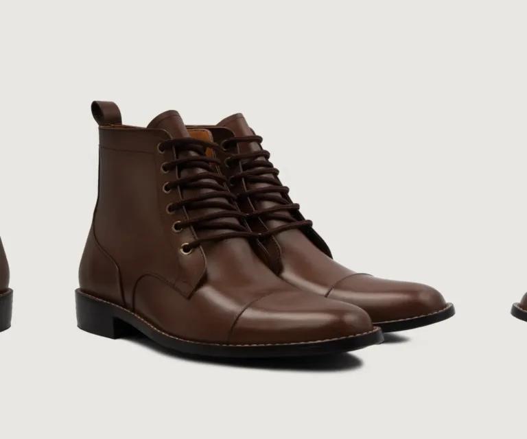 Knight Derby Brown Leather Boots Handcrafted Men's Footwear — Lateral Profile Hero View