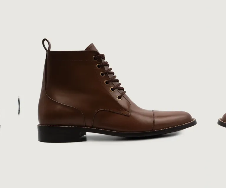 Knight Derby Brown Leather Boots Handcrafted Men's Footwear — Three-Quarter Perspective