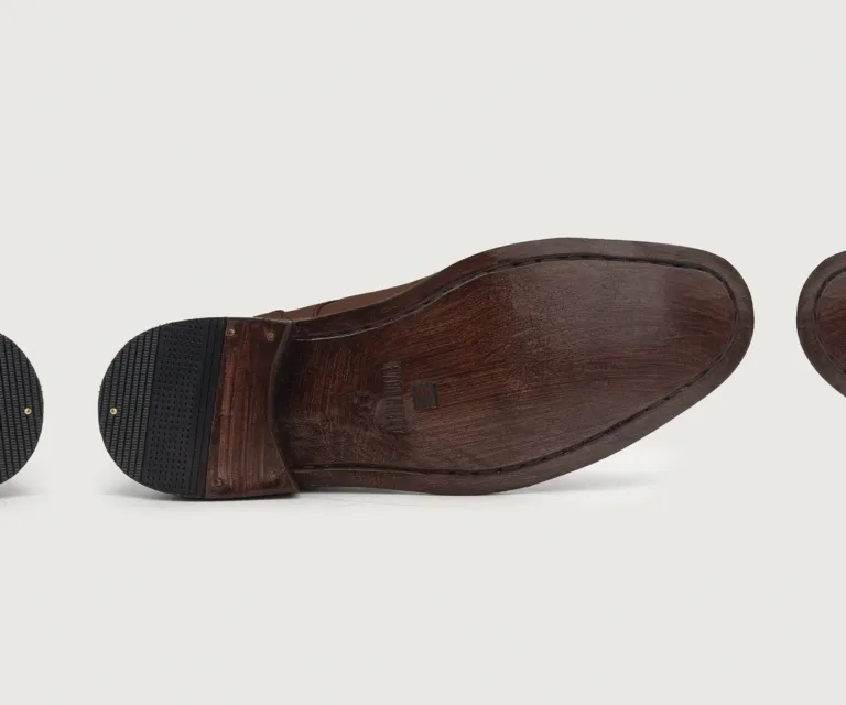 Knight Derby Brown Leather Boots Handcrafted Men's Footwear — Outsole Tread & Seam Craftsmanship