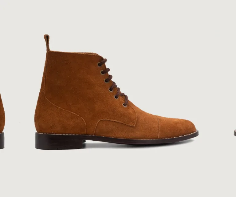 Knight Derby Brown Suede Leather Boots Handcrafted Men's Footwear — Three-Quarter Perspective