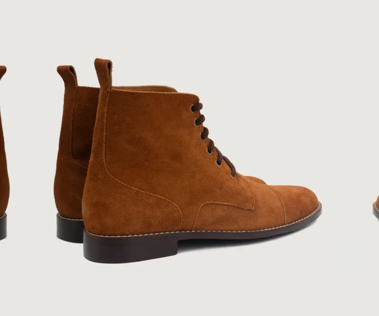 Knight Derby Brown Suede Leather Boots Handcrafted Men's Footwear — Toe Cap & Vamp Detail