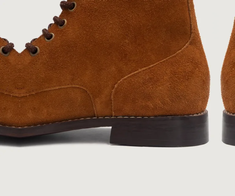 Knight Derby Brown Suede Leather Boots Handcrafted Men's Footwear — Heel Counter & Rear View