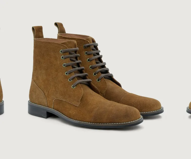 Knight Derby Brown Suede Leather Boots - StudGuard Handcrafted Men's Footwear — Lateral Profile Hero View
