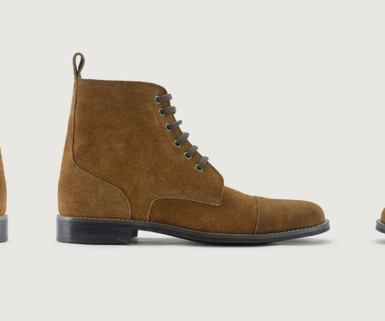 Knight Derby Brown Suede Leather Boots - StudGuard Handcrafted Men's Footwear — Three-Quarter Perspective