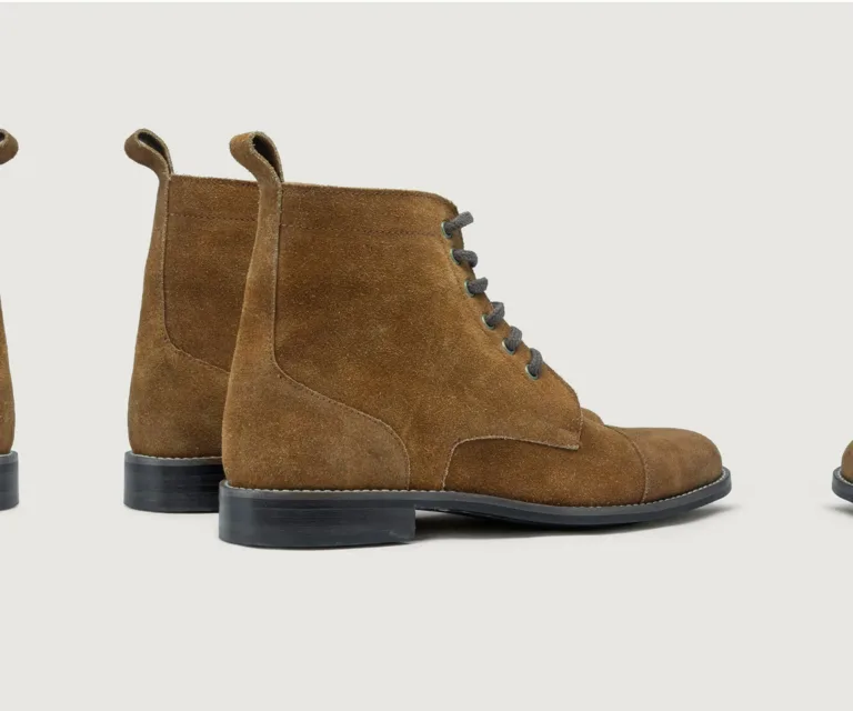 Knight Derby Brown Suede Leather Boots - StudGuard Handcrafted Men's Footwear — Heel Counter & Rear View