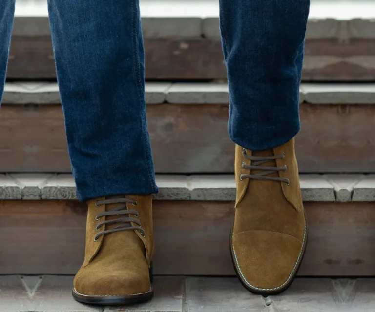 Knight Derby Brown Suede Leather Boots - StudGuard Handcrafted Men's Footwear — Complete Pair Presentation