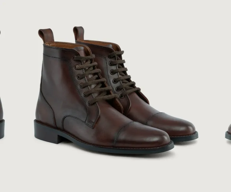 Knight Derby Burnished Brown Leather Boots - StudGuard Handcrafted Men's Footwear — Lateral Profile Hero View
