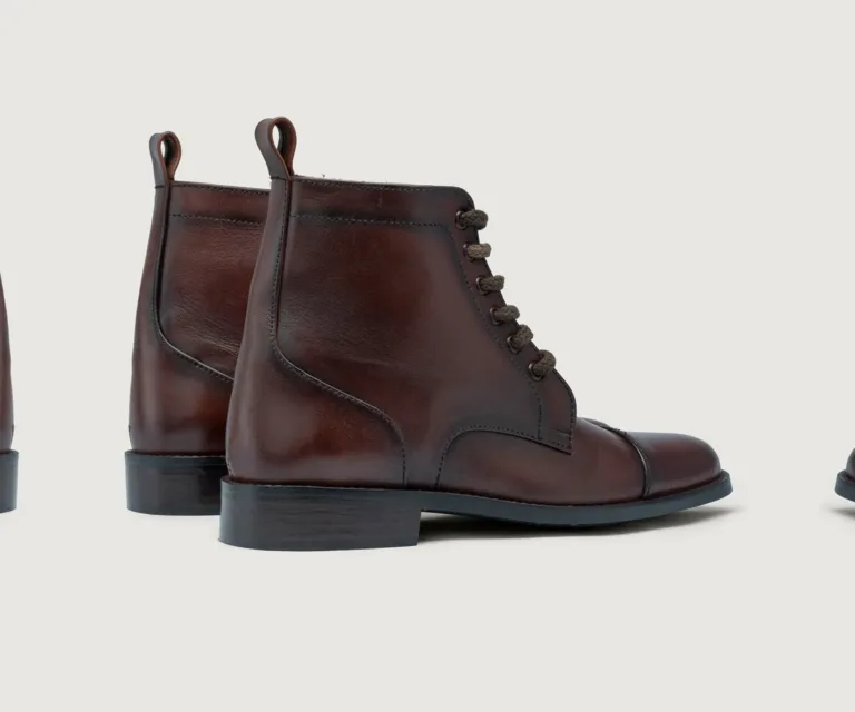 Knight Derby Burnished Brown Leather Boots - StudGuard Handcrafted Men's Footwear — Toe Cap & Vamp Detail