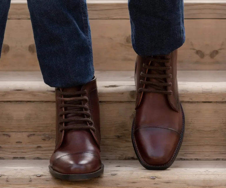 Knight Derby Burnished Brown Leather Boots - StudGuard Handcrafted Men's Footwear — Complete Pair Presentation