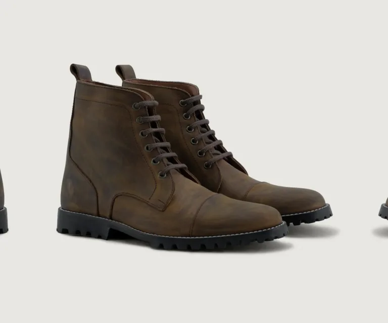 Knight Derby Burnt Copper Pullup Leather Boots - TerraGrip Handcrafted Men's Footwear — Lateral Profile Hero View