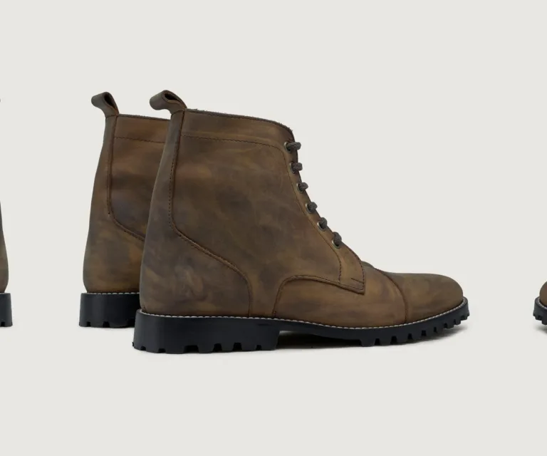 Knight Derby Burnt Copper Pullup Leather Boots - TerraGrip Handcrafted Men's Footwear — Toe Cap & Vamp Detail
