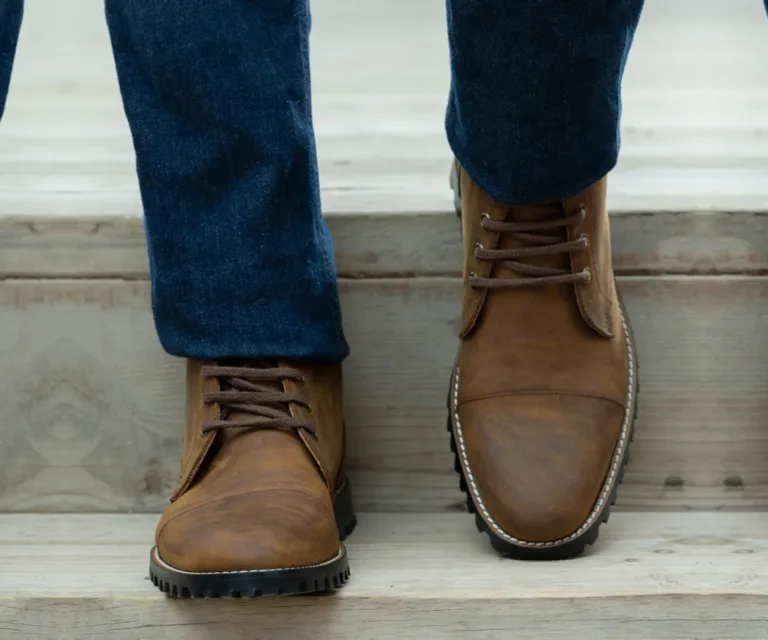 Knight Derby Burnt Copper Pullup Leather Boots - TerraGrip Handcrafted Men's Footwear — Complete Pair Presentation