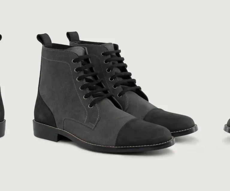 Knight Derby Grey & Black Leather Boots - StudGuard Handcrafted Men's Footwear — Lateral Profile Hero View