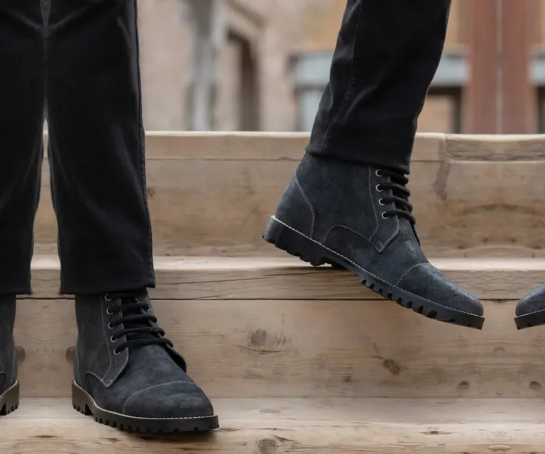Knight Derby Grey Suede Leather Boots - TerraGrip Handcrafted Men's Footwear — Complete Pair Presentation