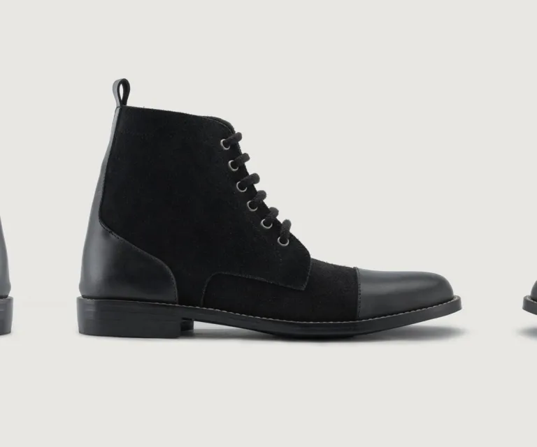 Knight Derby Hybrid Black Leather Boots - StudGuard Handcrafted Men's Footwear — Three-Quarter Perspective