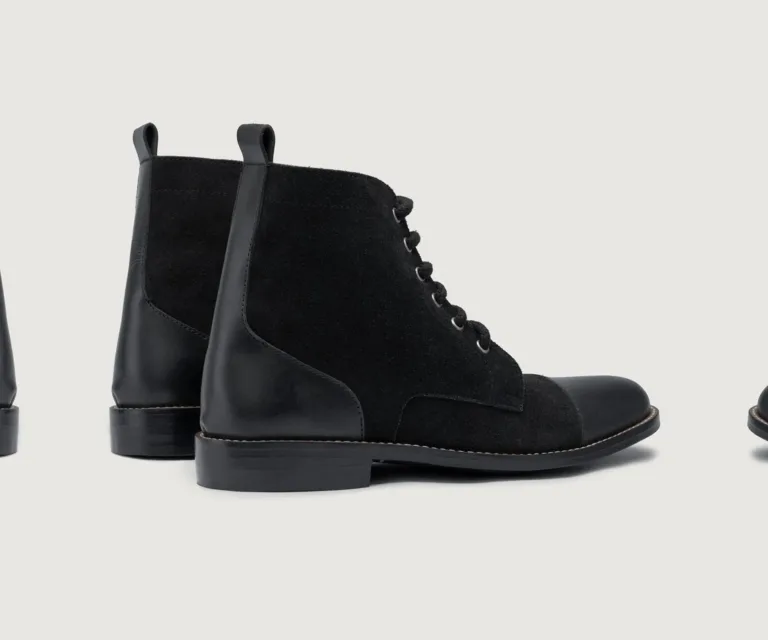 Knight Derby Hybrid Black Leather Boots - StudGuard Handcrafted Men's Footwear — Heel Counter & Rear View