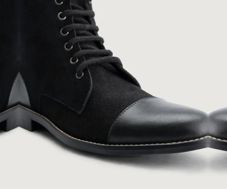 Knight Derby Hybrid Black Leather Boots - StudGuard Handcrafted Men's Footwear — Outsole Tread & Seam Craftsmanship