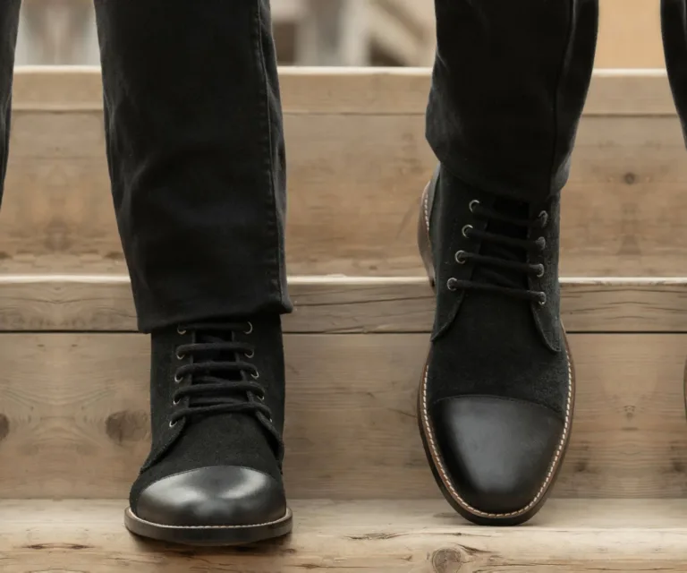 Knight Derby Hybrid Black Leather Boots - StudGuard Handcrafted Men's Footwear — Complete Pair Presentation