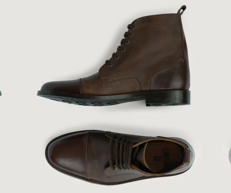 Knight Derby Hybrid Brown Leather Boots - StudGuard Handcrafted Men's Footwear — Three-Quarter Perspective