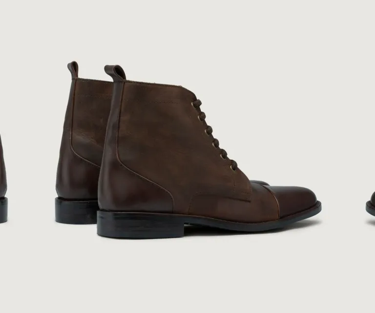 Knight Derby Hybrid Brown Leather Boots - StudGuard Handcrafted Men's Footwear — Toe Cap & Vamp Detail