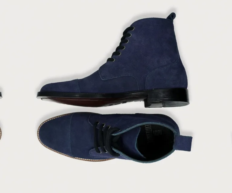 Knight Derby Midnight Blue Suede Leather Boots Handcrafted Men's Footwear — Toe Cap & Vamp Detail