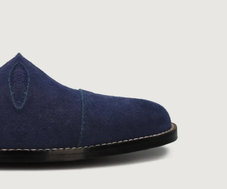 Knight Derby Midnight Blue Suede Leather Boots Handcrafted Men's Footwear — Complete Pair Presentation