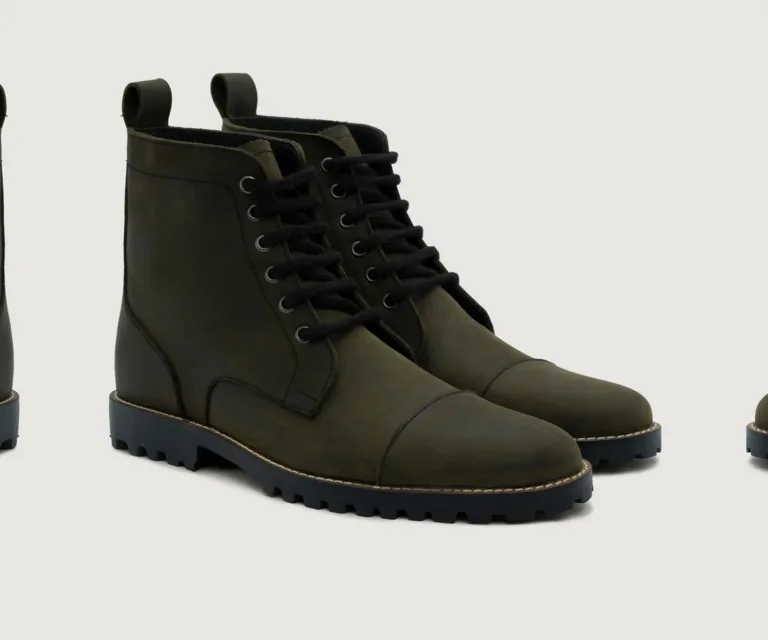 Knight Derby Olive Green Pullup Leather Boots - TerraGrip Handcrafted Men's Footwear — Lateral Profile Hero View