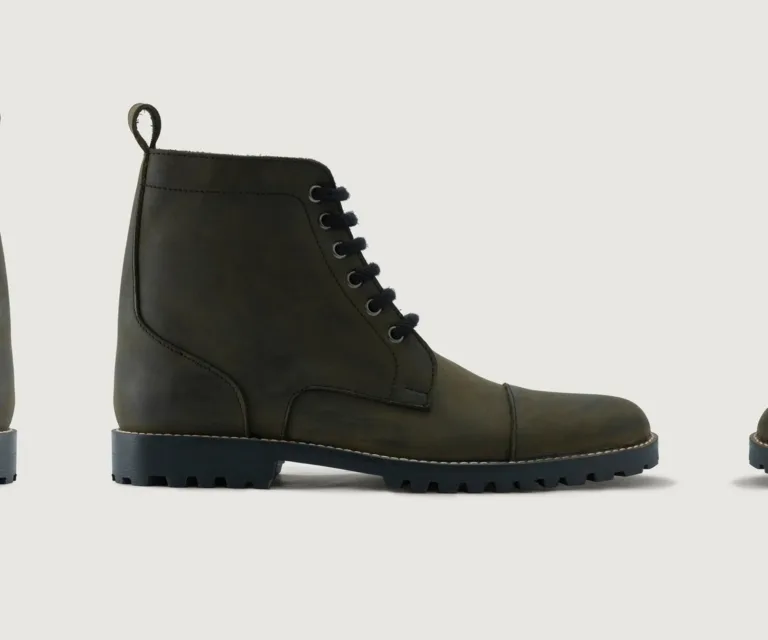Knight Derby Olive Green Pullup Leather Boots - TerraGrip Handcrafted Men's Footwear — Three-Quarter Perspective