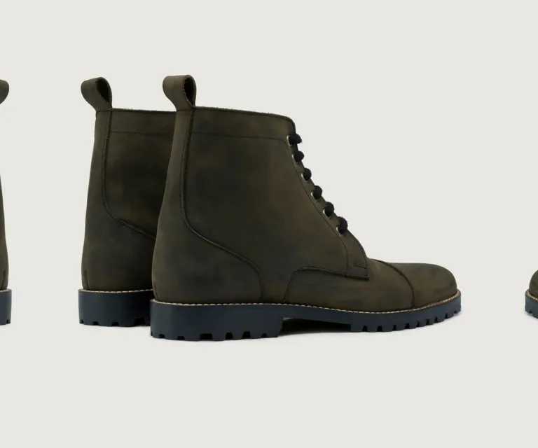 Knight Derby Olive Green Pullup Leather Boots - TerraGrip Handcrafted Men's Footwear — Toe Cap & Vamp Detail