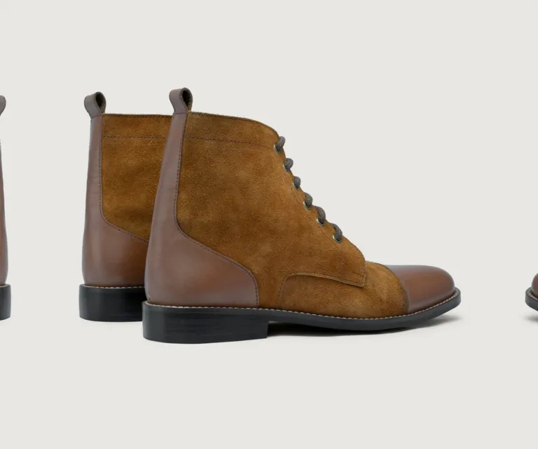 Knight Derby Tan & Brown Leather Boots - StudGuard Handcrafted Men's Footwear — Toe Cap & Vamp Detail
