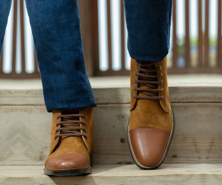 Knight Derby Tan & Brown Leather Boots - StudGuard Handcrafted Men's Footwear — Outsole Tread & Seam Craftsmanship