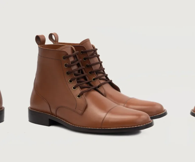 Knight Derby Tan Leather Boots Handcrafted Men's Footwear — Lateral Profile Hero View