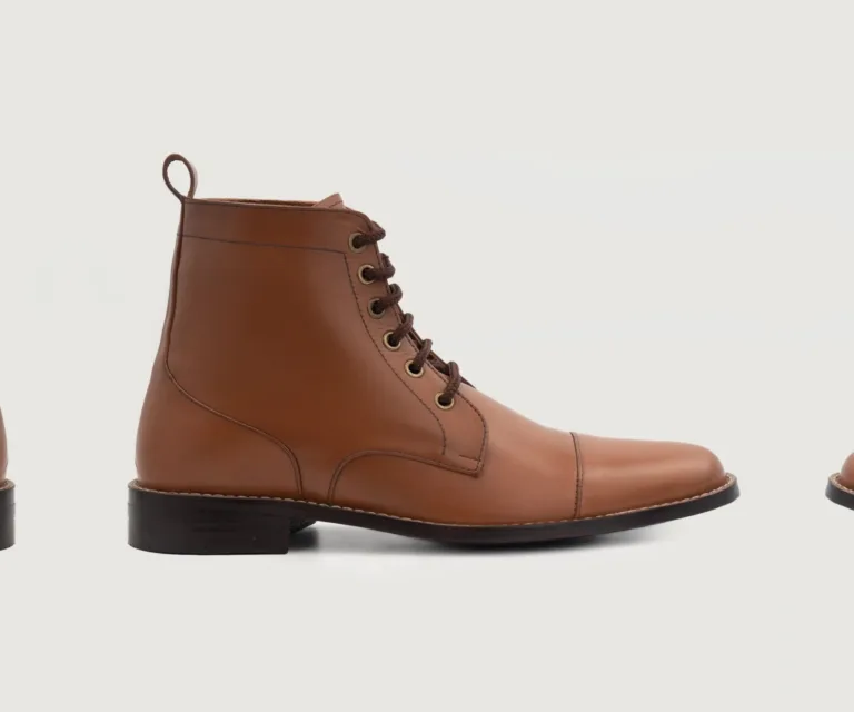 Knight Derby Tan Leather Boots Handcrafted Men's Footwear — Three-Quarter Perspective