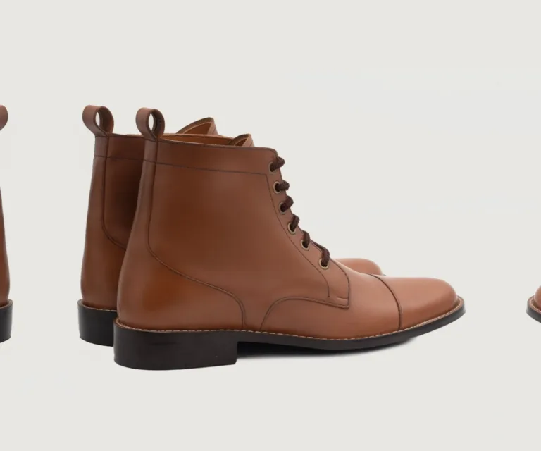 Knight Derby Tan Leather Boots Handcrafted Men's Footwear — Toe Cap & Vamp Detail
