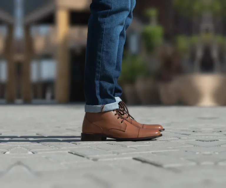 Knight Derby Tan Leather Boots Handcrafted Men's Footwear — Outsole Tread & Seam Craftsmanship