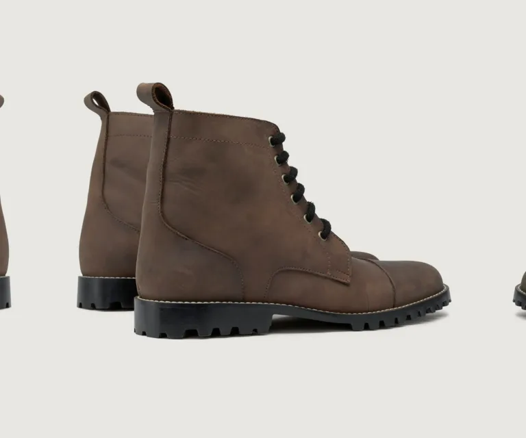 Knight Derby Waxed Brown Pullup Leather Boots - TerraGrip Handcrafted Men's Footwear — Toe Cap & Vamp Detail