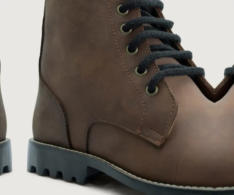 Knight Derby Waxed Brown Pullup Leather Boots - TerraGrip Handcrafted Men's Footwear — Outsole Tread & Seam Craftsmanship