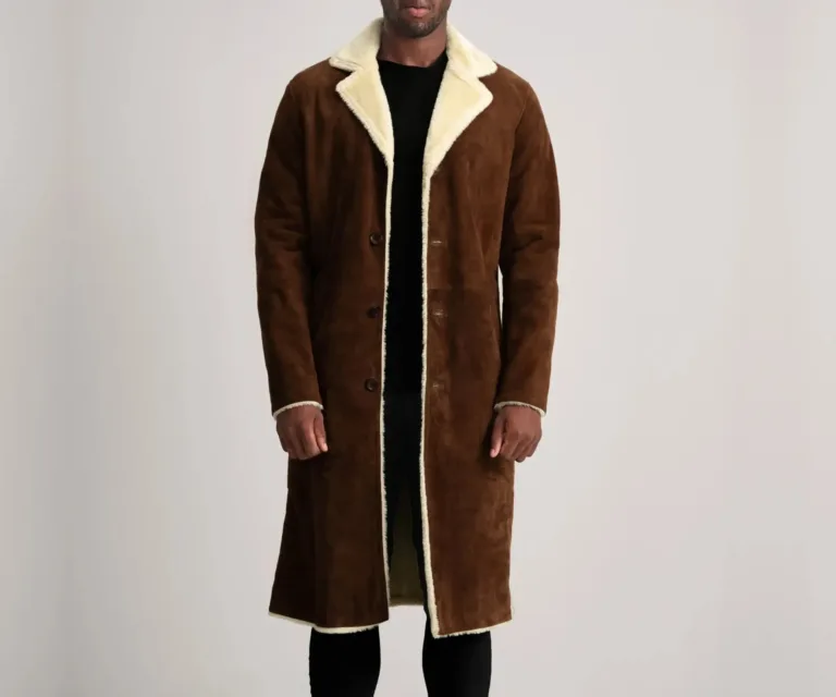 Kolby Brown Suede Shearling Coat — Front Open Hero Presentation