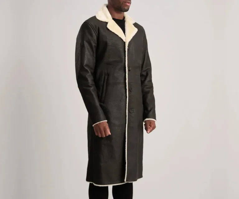 Kolby Brown Shearling Coat — Quarter Angle Profile & Contoured Sleeve Detail
